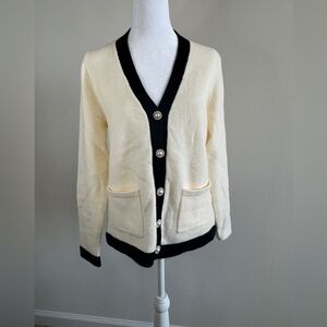 SHEIN Cream and Black Buttoned Cardigan Size L